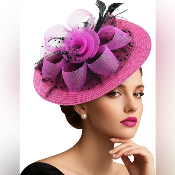 Kentucky Derby, Tea Party Hot Pink and Black Fascinator Hat main image 4